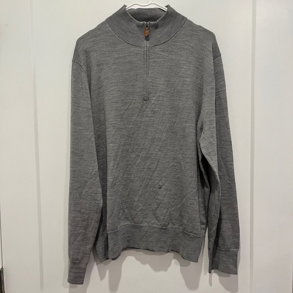 Brooks Brothers Saxon Wool Quarter Zip Sweater Men Large Gray 100% Wool Pullover